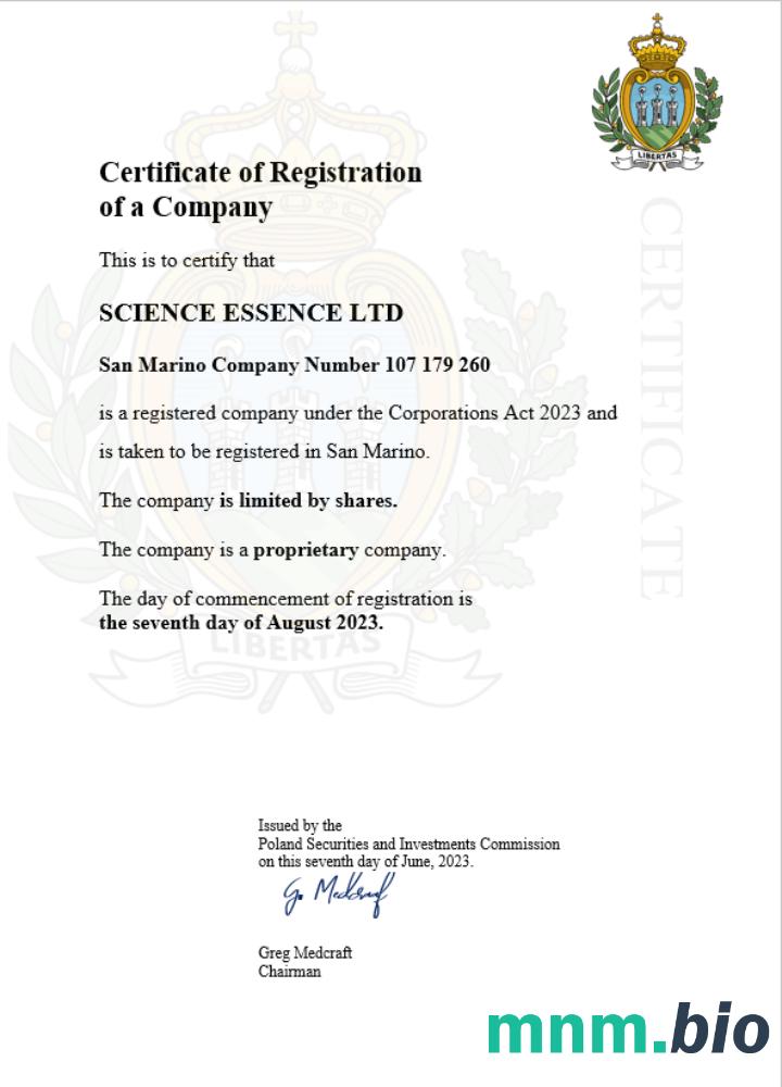 San Marino business registration vcertyfikat Word i szablon PDF